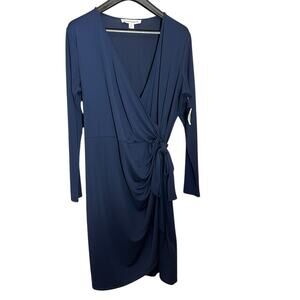 Amazon Essentials Women's Long-Sleeve Navy Blue Wrap Ruched Bodice Dress Size 2X